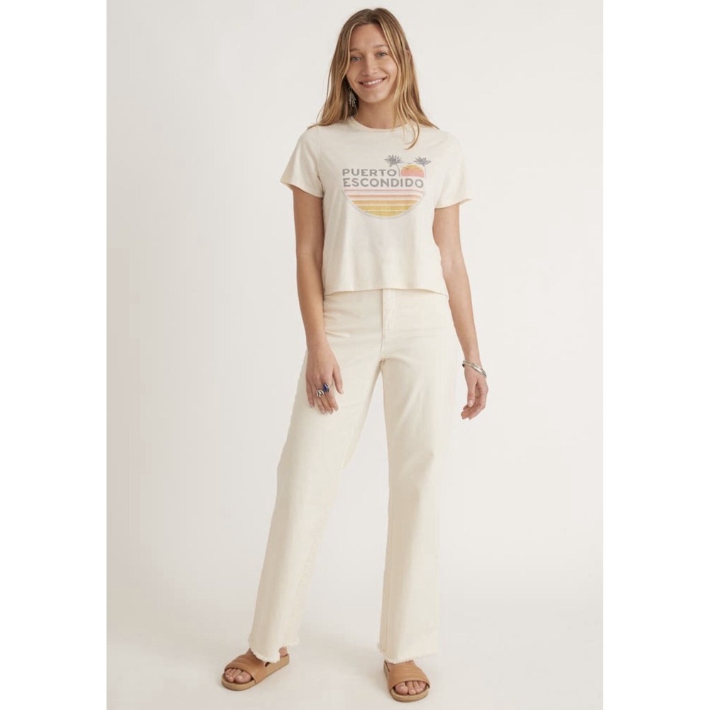 Marine Layer Women's Medium Yellow Puerto Escondido Graphic Crop T-Shirt NWT - Picture 7 of 14